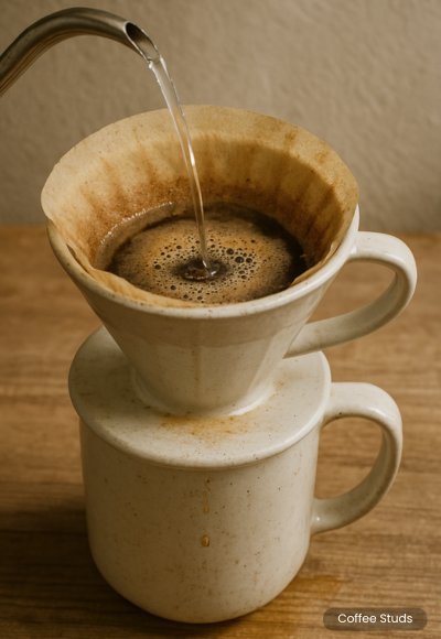 pour hot water in circles over the grounds for the pour over coffee